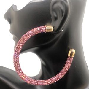 Elegant Shiny Pink Rhinestone Hoop Earring